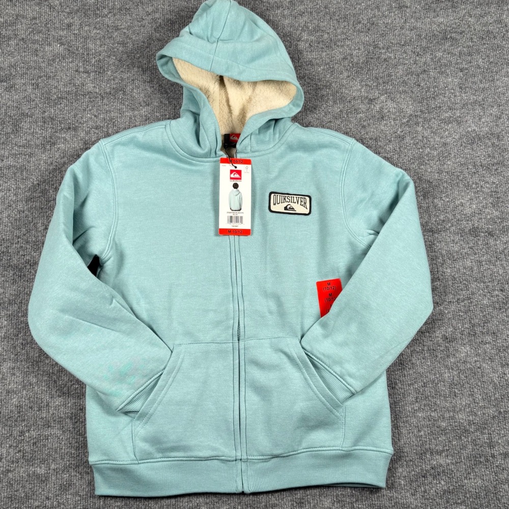 Quiksilver Kid Youth M 10 12  Sherpa Lined Zip Up Hoodie Fleece Jacket Outerwear